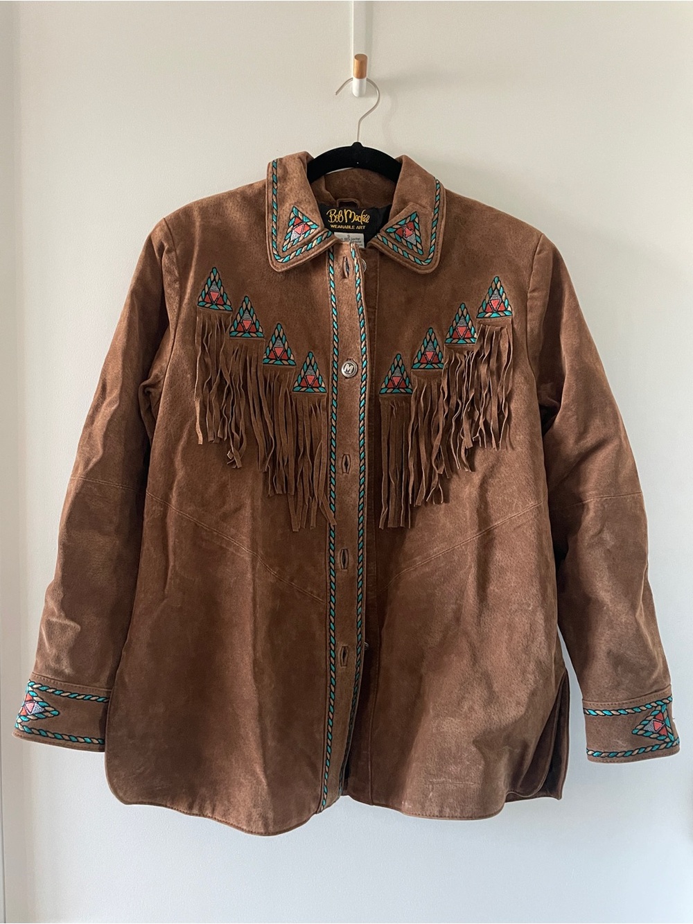 Bob Mackie Brown Suede Fringe Jacket with Embroidery 90’s NWT Small